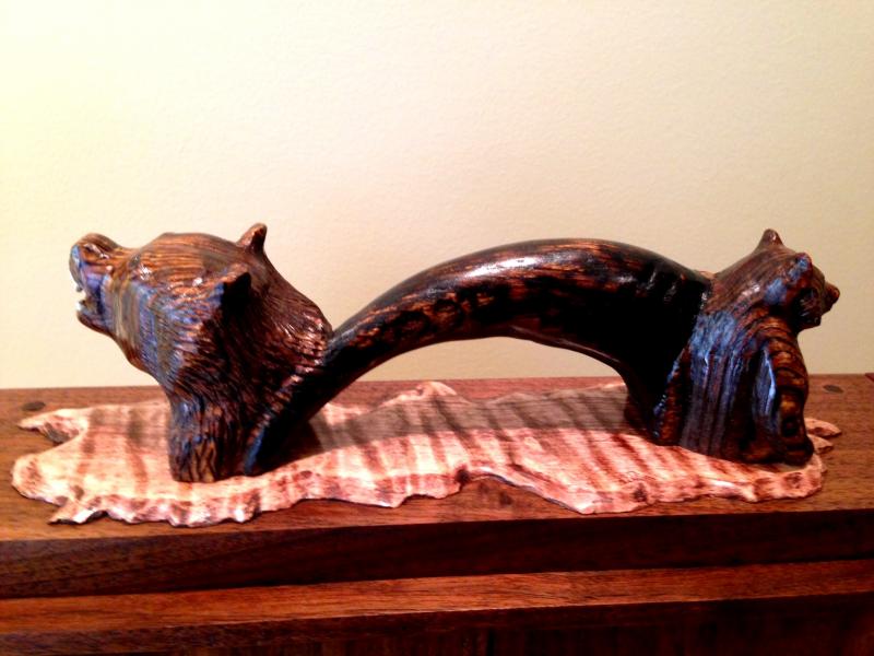 Artisan carved bear handle