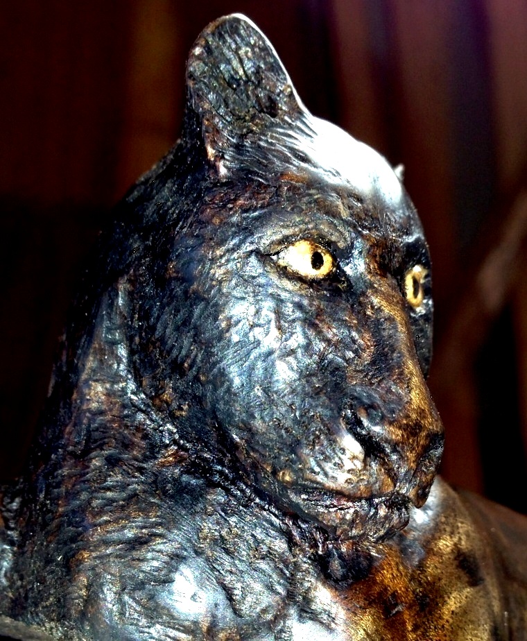sculpture, black leopard, wood sculpture